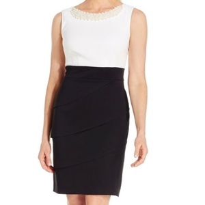 Connected Pearl Neck White & Black Dress Tiered